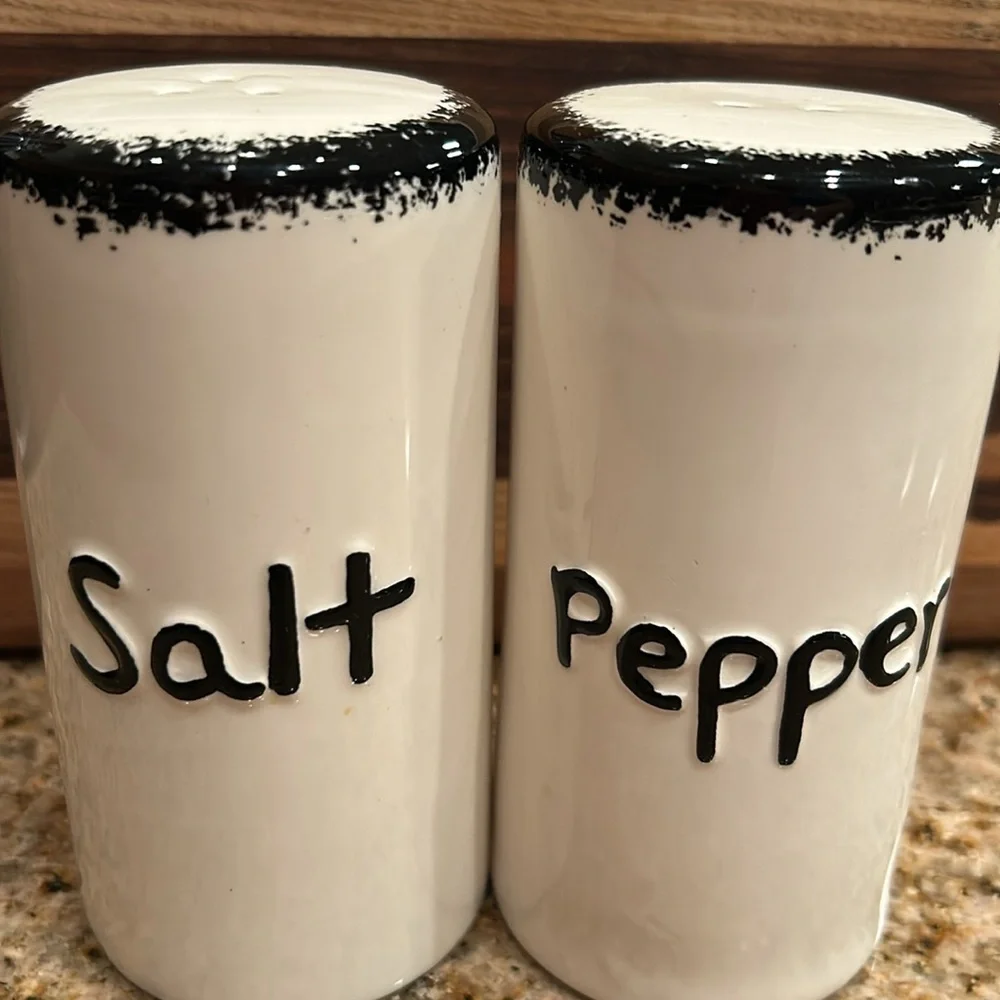 Vintage Black and White Ceramic Salt and Pepper Shakers